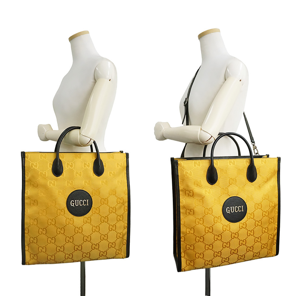 Gucci Beige the Grid Tote Shoulder Handbag GG Leather Yellow Black - Picture 8 of 10